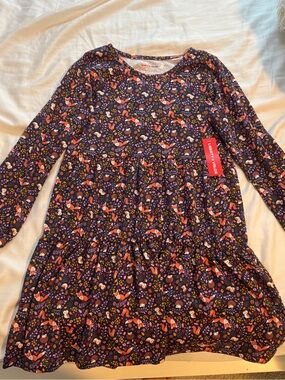 Liberty Valor Girls' Navy Dress with Pink and Orange Fox Print